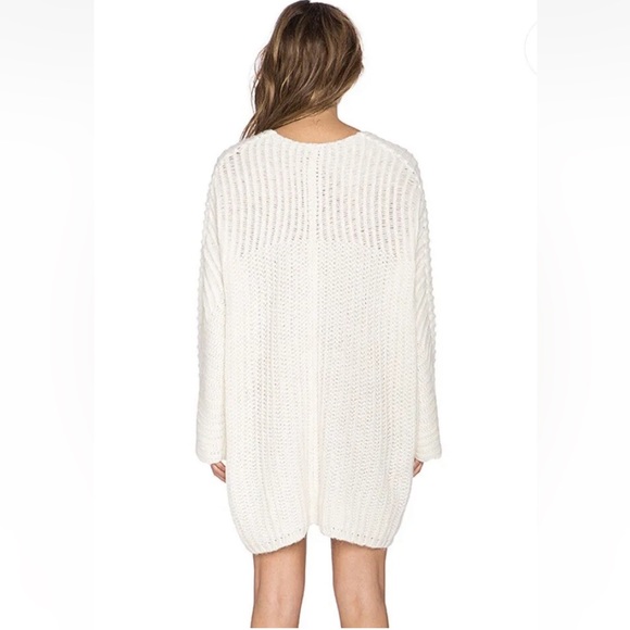 Free People Wool Alpaca Oversized Sweater Dress Size M Pockets Loose Knit Ivory - Picture 2 of 14